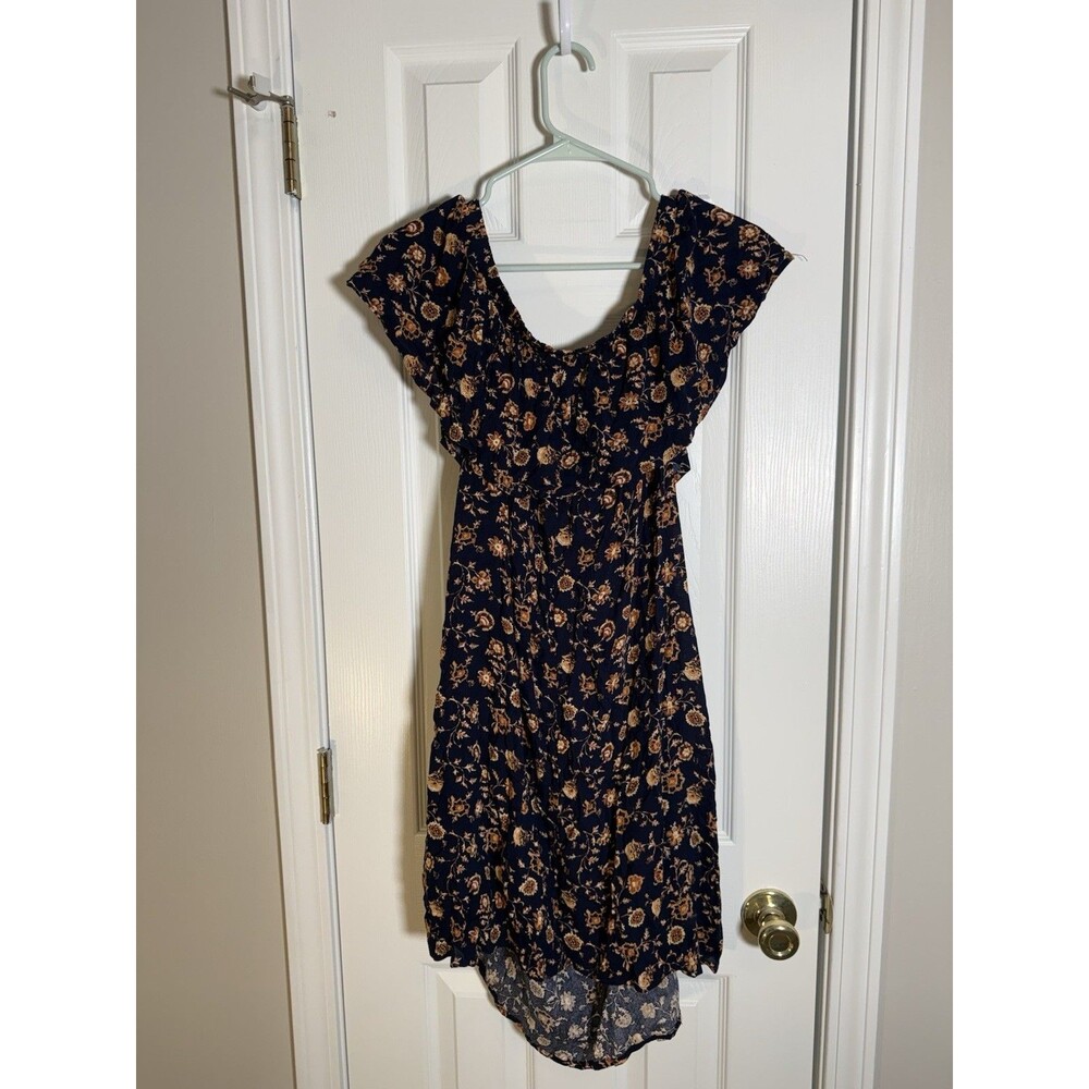 Forever 21+ Plus Size 2X Navy Floral Off Shoulder Ruffle High Low Dress Boho - Picture 8 of 12